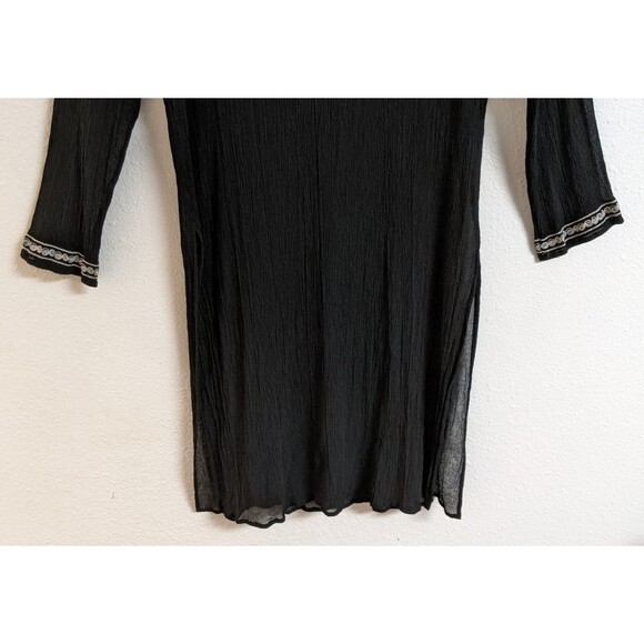 CHICO'S Women's Black Silk Embroidered Deep-V Cover-Up Beach Cruise 10/12 - Picture 10 of 11